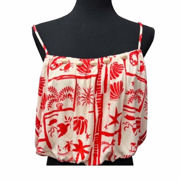 peach Tops - Peach Bohemian Orange & Off-White Shell Lined Bubble Style Hem Cami Top -Size M